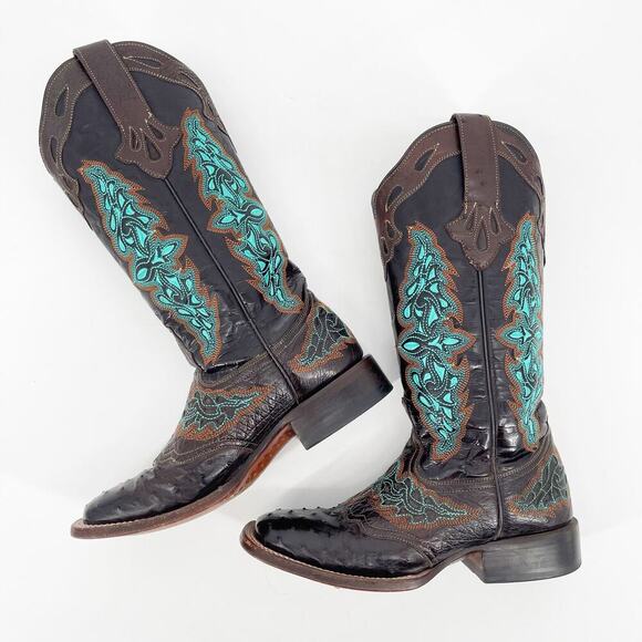 Lucchese Brown Black Turquoise Amberlyn Full Quill Ostrich Cowgirl Boot size 6.5 - Picture 4 of 11